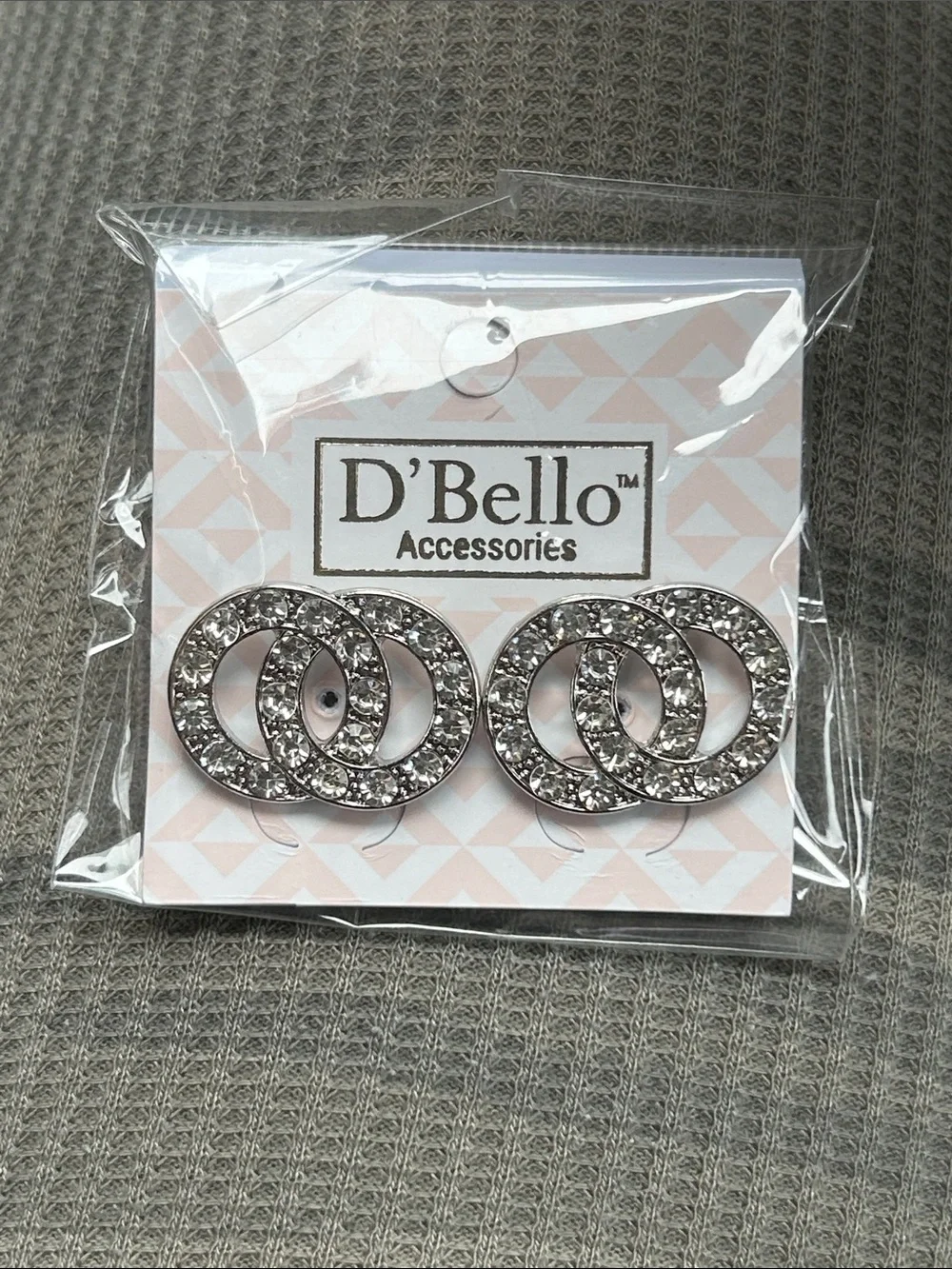 D'Bello Crystal Interlocking Circle Stud Earrings - Silver